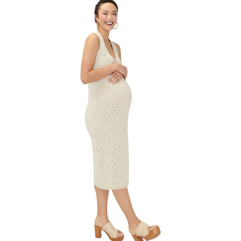 Hatch Maternity Evelyn Knit Midi Dress Cream S